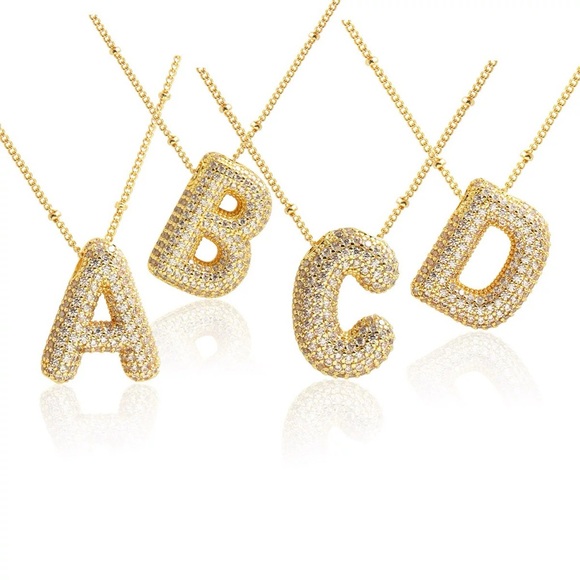 Sparkly bubble shape gold tone Initials letters necklace - Picture 4 of 9